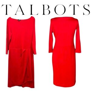 Talbots Soft Wool Blend Faux Wrap 3/4 Sleeve Burgundy/Red Knee-length Dress XS/S